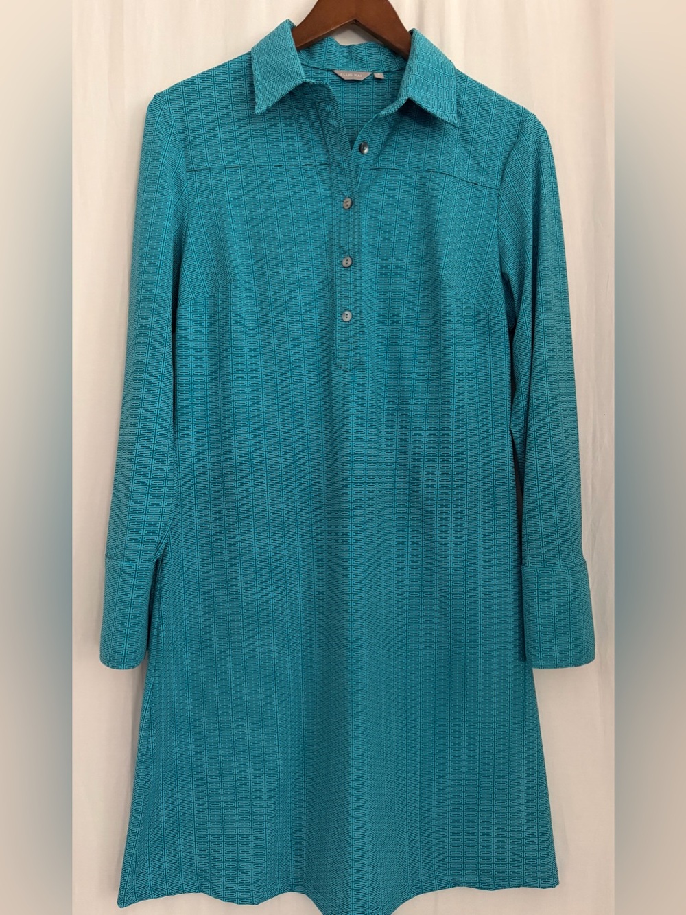 Ellie Kai Women’s Long Sleeve Shirt Dress w. Geometric Print - Teal - Sz 8